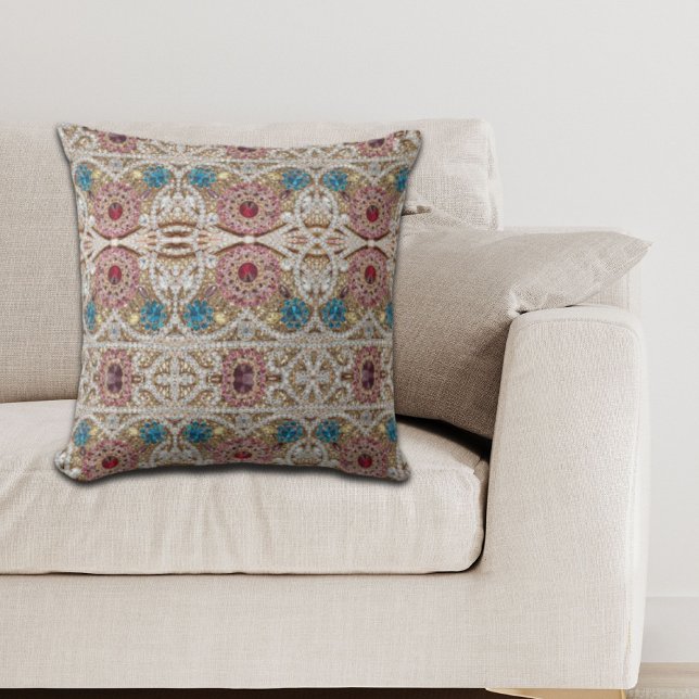 turquoise blue silver gold burgundy pink bohemian outdoor pillow (turquoise blue silver gold burgundy pink bohemian outdoor pillow)