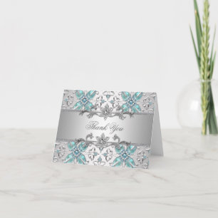 Turquoise Blue Silver Thank You Cards