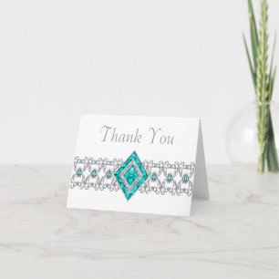 Turquoise Blue Silver Thank You Cards