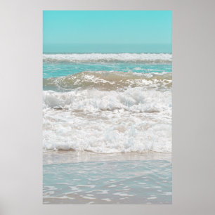 Turquoise Blue Sky Ocean Sea Waves Foam Poster
