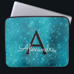 Turquoise Blue Sparkling Stars Monogram Laptop Sleeve<br><div class="desc">Turquoise Blue Sparkle and Shimmer Elegant Monogram Case. This case can be customized to include your initial and first name.</div>