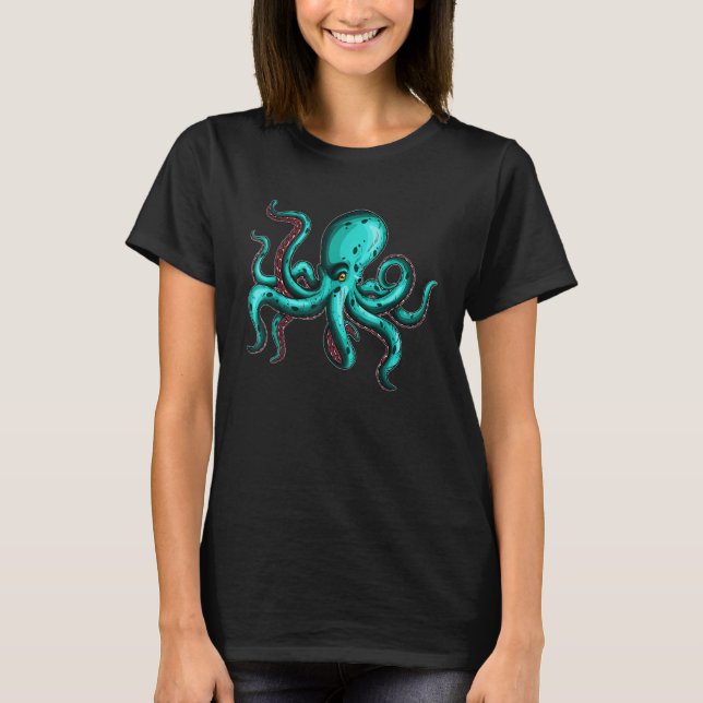 Turquoise Blue Squid Octopus Water Sea Creatures F T-Shirt (Front)