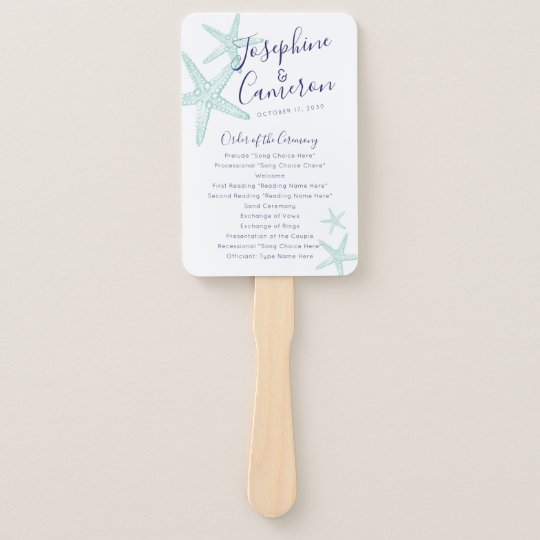 Turquoise Blue Starfish Beach Wedding Program Fan Zazzle Ca