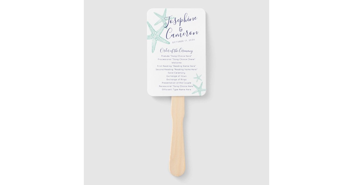 Turquoise Blue Starfish Beach Wedding Program Fan Zazzle Ca
