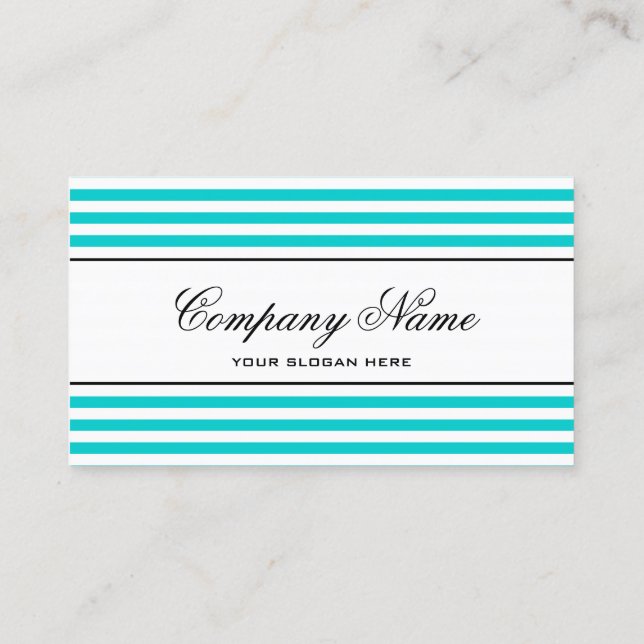 Turquoise blue striped business card template (Back)