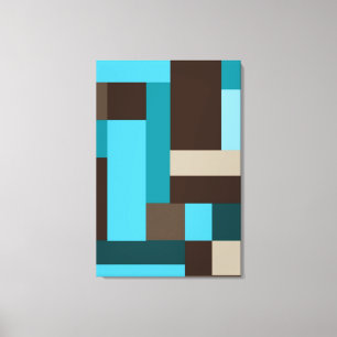 Turquoise Blue Teal & Brown Geometric Modern Art Canvas Print