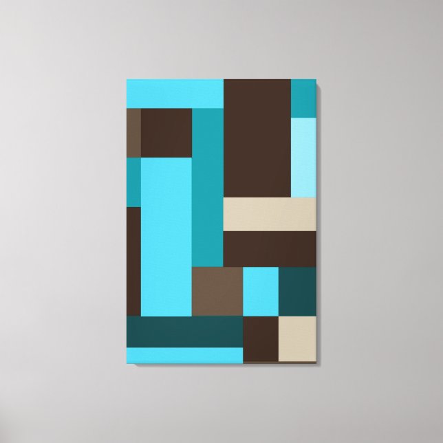 Turquoise Blue Teal & Brown Geometric Modern Art Canvas Print (Front)