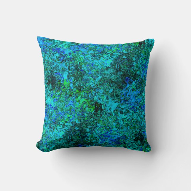 Turquoise Blue Teal & Green Artistic Abstract Throw Pillow (Front)