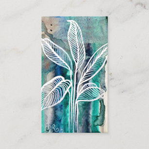  Turquoise Blue & Teal Modern Botanical Watercolor Business Card