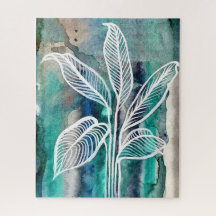  Turquoise Blue & Teal Modern Botanical Watercolor
