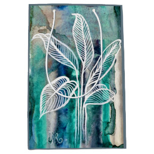  Turquoise Blue & Teal Modern Botanical Watercolor Medium Gift Bag