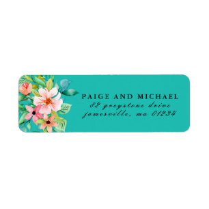 Turquoise Blue Tropical Botanical Return Address