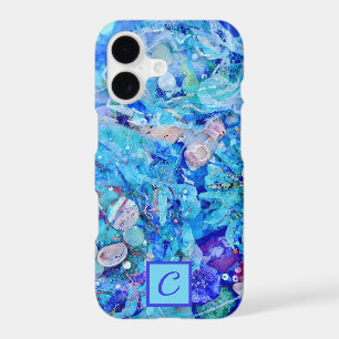 Turquoise Blue Underwater Monogram Textle Art