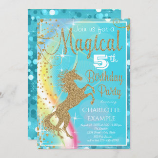 Turquoise Blue Unicorn Invitations de fête d'anniv