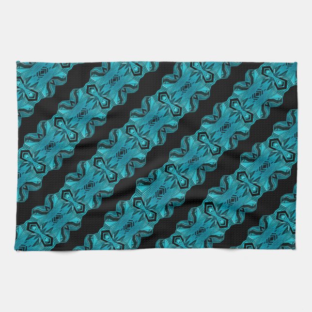 Turquoise Blue Unique Pattern/Stripes Kitchen Towel (Horizontal)
