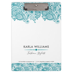 Turquoise-blue Vintage Paisley Lace Clipboard
