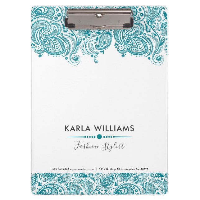 Turquoise-blue Vintage Paisley Lace Clipboard (Front)