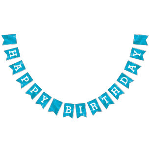 Turquoise Blue Watercolor Happy Birthday Bunting Flags