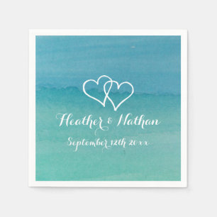 Turquoise blue watercolor painting wedding napkins