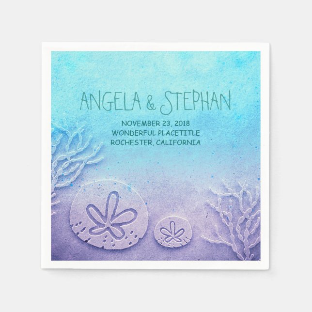turquoise blue watercolor wedding paper napkins (Front)