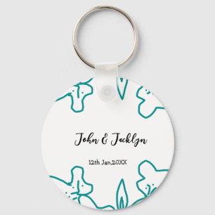 Turquoise blue wedding couple name date flstylish keychain