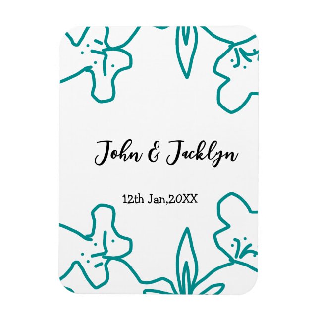Turquoise blue wedding couple name date flstylish  magnet (Vertical)
