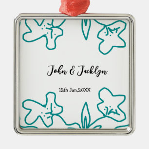 Turquoise blue wedding couple name date flstylish metal ornament