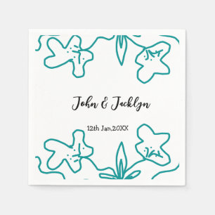 Turquoise blue wedding couple name date flstylish napkin
