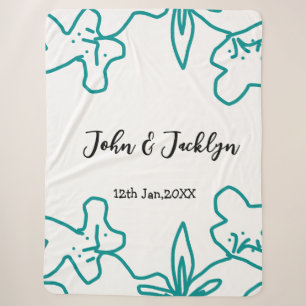 Turquoise blue wedding couple name date flstylish sherpa blanket
