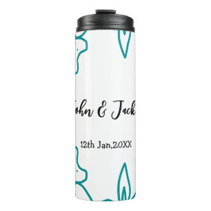 Turquoise blue wedding couple name date flstylish thermal tumbler