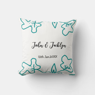 Turquoise blue wedding couple name date flstylish  throw pillow