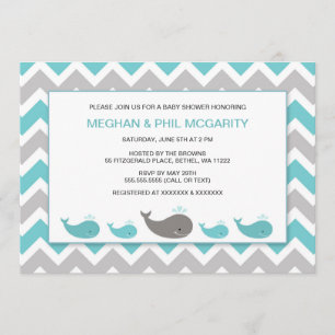 Turquoise Blue Whales Boy Baby shower Invitation