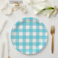Turquoise Blue & White Gingham Summer Picnic