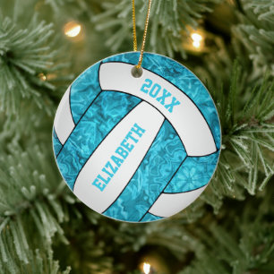 turquoise blue white girly volleyball ceramic ornament