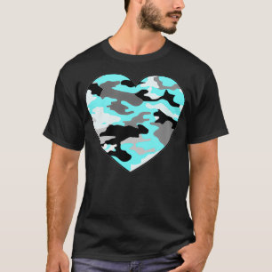 Turquoise Blue White Grey Camo Heart  T-Shirt