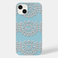Turquoise Blue White Lace Heart Wedding Bridal