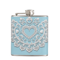 Turquoise Blue White Lace Heart Wedding Bridal