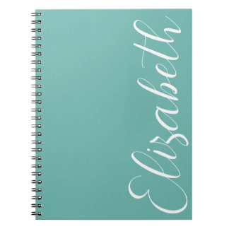 Turquoise Blue White Minimal Script Simple Elegant Notebook