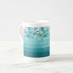 Turquoise Blue Wildflowers Watercolor Art Bone China Mug