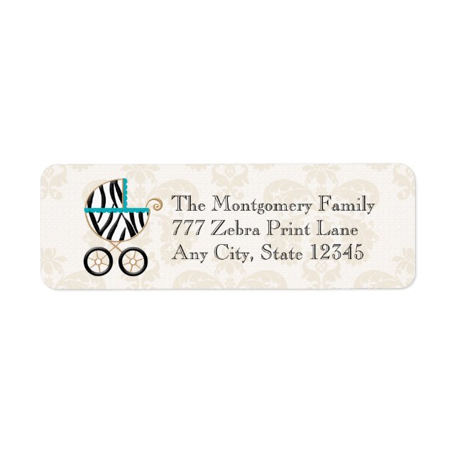 Turquoise Blue Zebra Print Baby Carriage Return (Front)