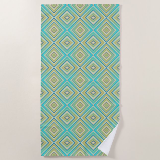 Turquoise Blues Alternative Diamond Pattern Beach Towel (Front)