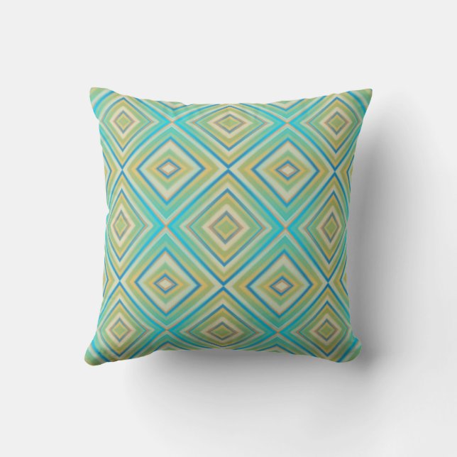 Turquoise Blues Alternative Diamond Pattern Throw Pillow (Back)