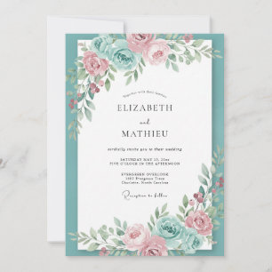 Turquoise Blush Peony Wedding Invitation