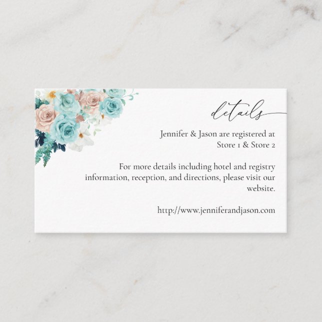 Turquoise & Blush Pink Floral Enclosure Card 2 (Front)
