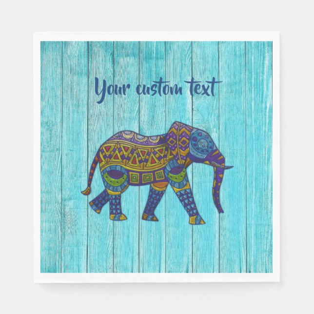 Turquoise Bohemian Elephant Paper Napkins (Front)