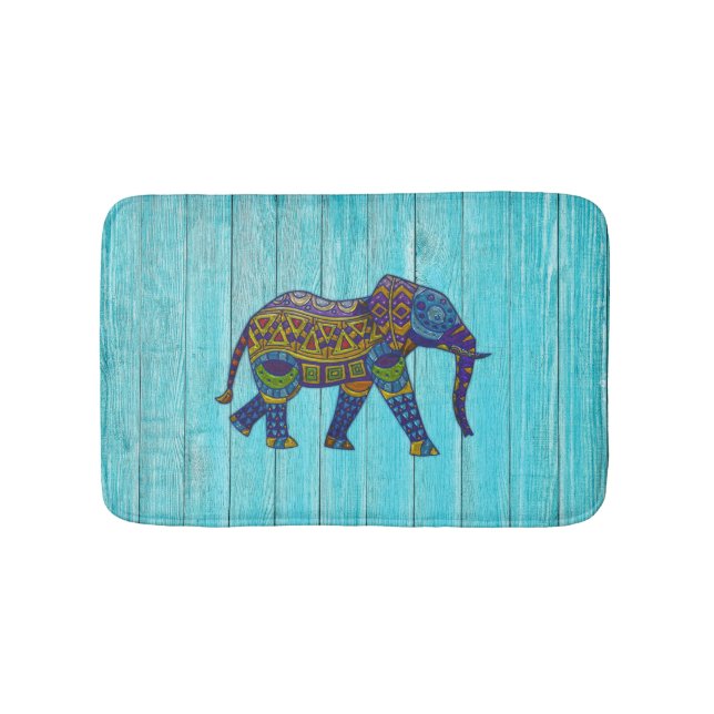 Turquoise Bohemian Mosaic Elephant Bath Mat (Front)