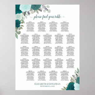 Turquoise Boho Floral 23 Tableau Mariage Siège