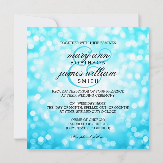 Turquoise Bokeh Lights Elegant Wedding Invitation (Front)