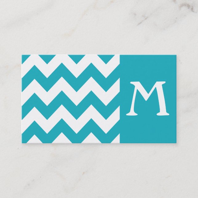Turquoise Bold Chevron Monogram Business Card (Front)