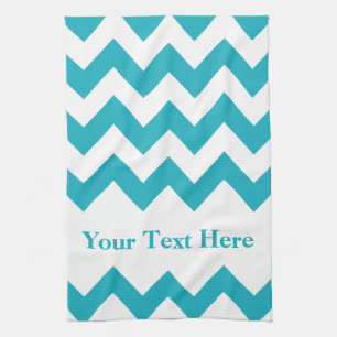 Turquoise Bold Chevron with customizable text Kitchen Towel